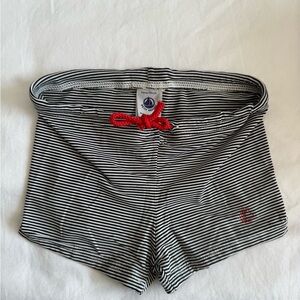 Petit Bateau Black and White Striped Swim trunk with Red Tie